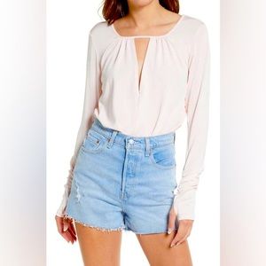 Free People Intimately Pink Keyhole Long Sleeve Women’s Bodysuit Size Medium
